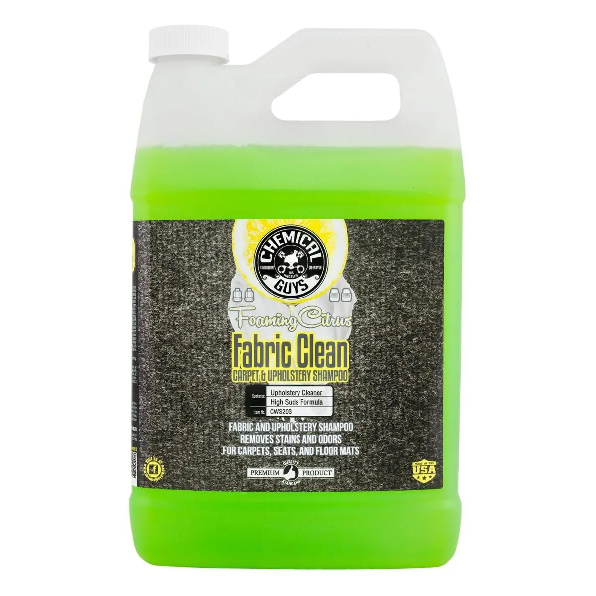 Chemical Guys High-Suds Foaming Citrus Fabric, Carpet & Upholstery Cleaner, 1 Gal Household Cleaning Solution, Stain Remover