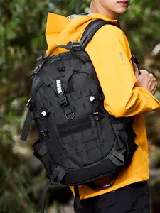 1pc Men's black tactical functional backpack, outdoor workwear style large capacity backpack, multifunctional daily storage bag, Hiking Rucksack, suitable for hiking and commuting travel