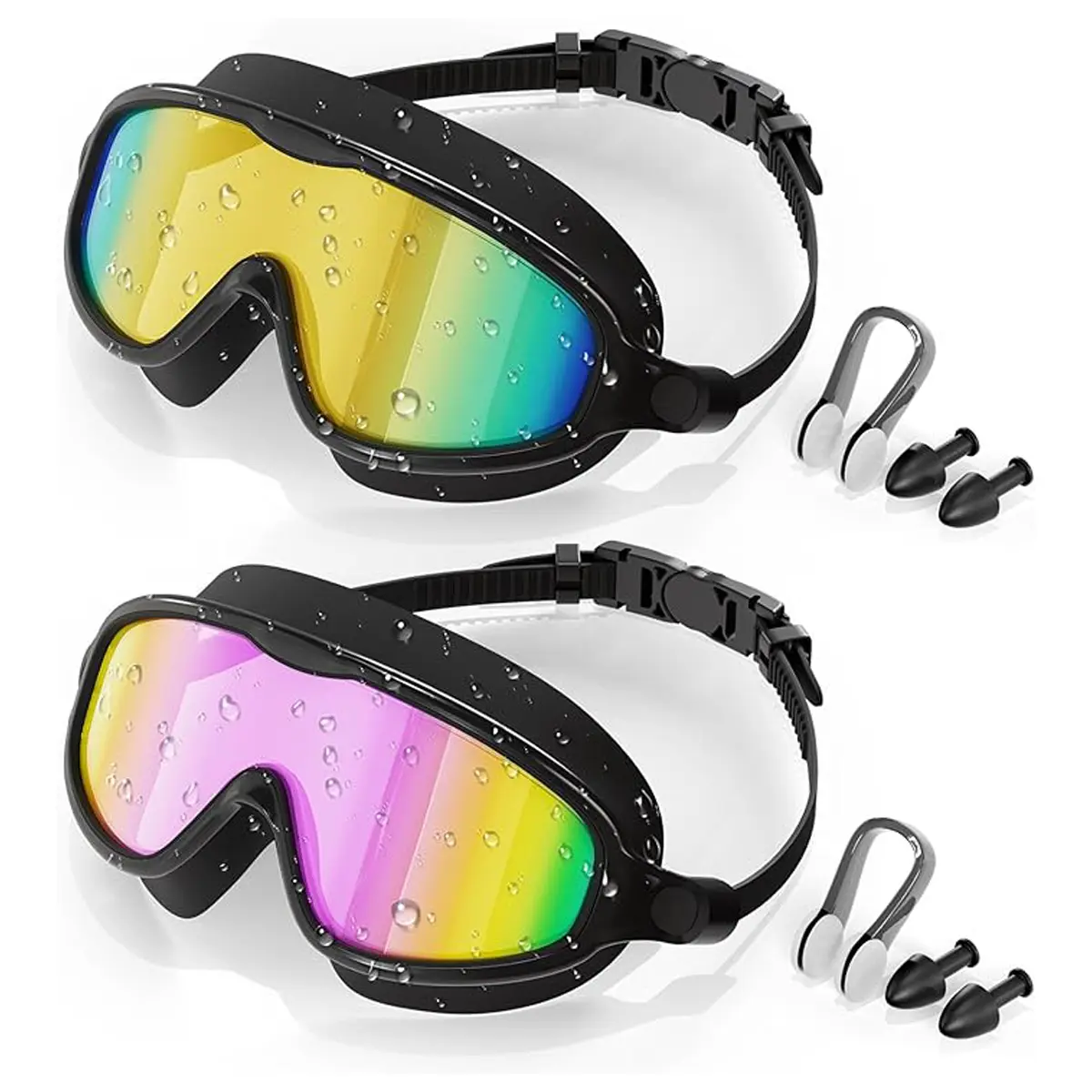 Aegend 2-Pack Unisex Adult Swim Goggles - Ergonomically Designed Silicone Seal, Anti-Fog Coating, UV Protection, Leakproof, Adjustable Strap, Wide Lens, Shock Resistant, Non-Prescription Swim Glasses for Pool/Ocean Use, Zero Power tiktokshopbacktoschool
