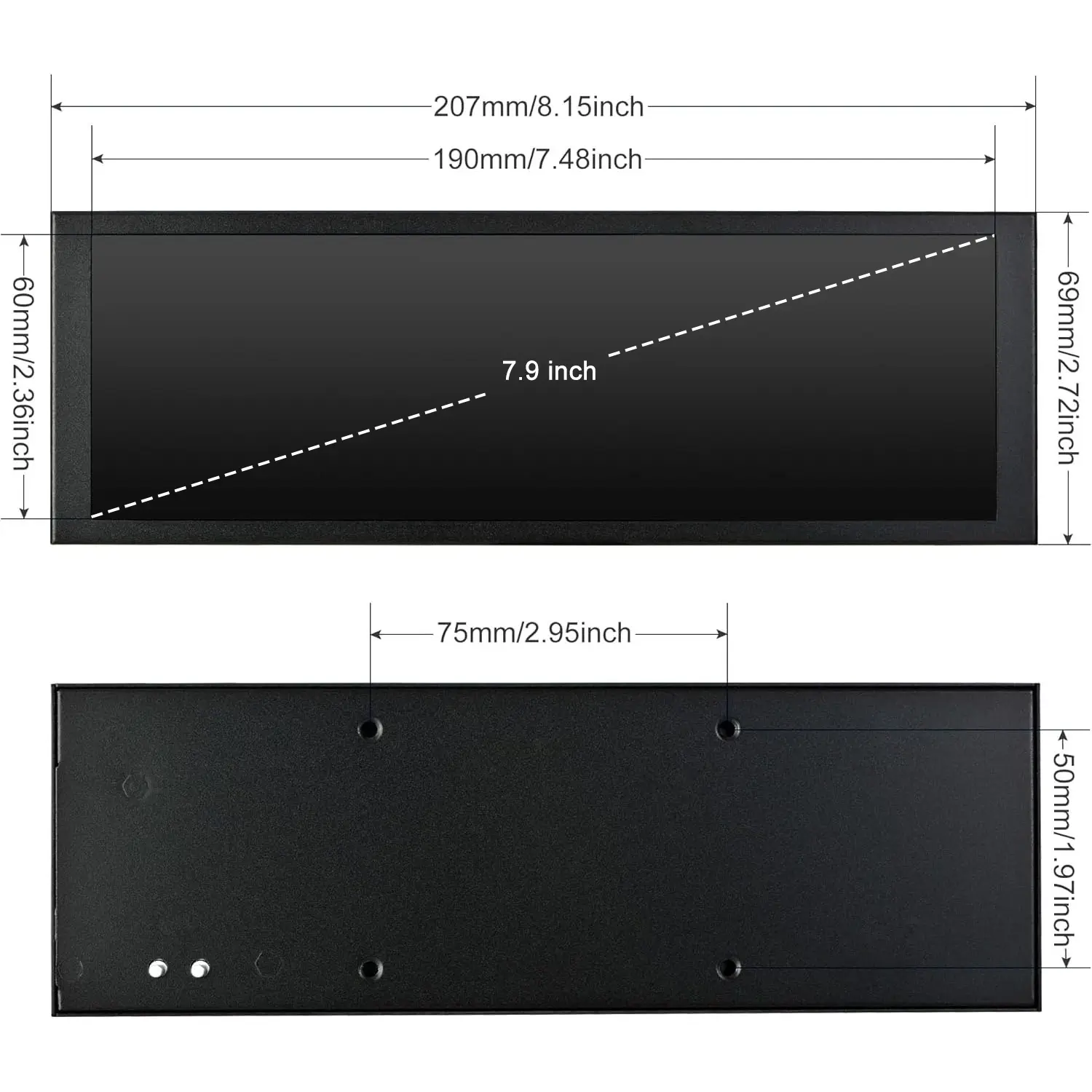 Wisecoco 7.84 Inch Mini Monitor HD IPS 1280x400 Bar LCD Secondary