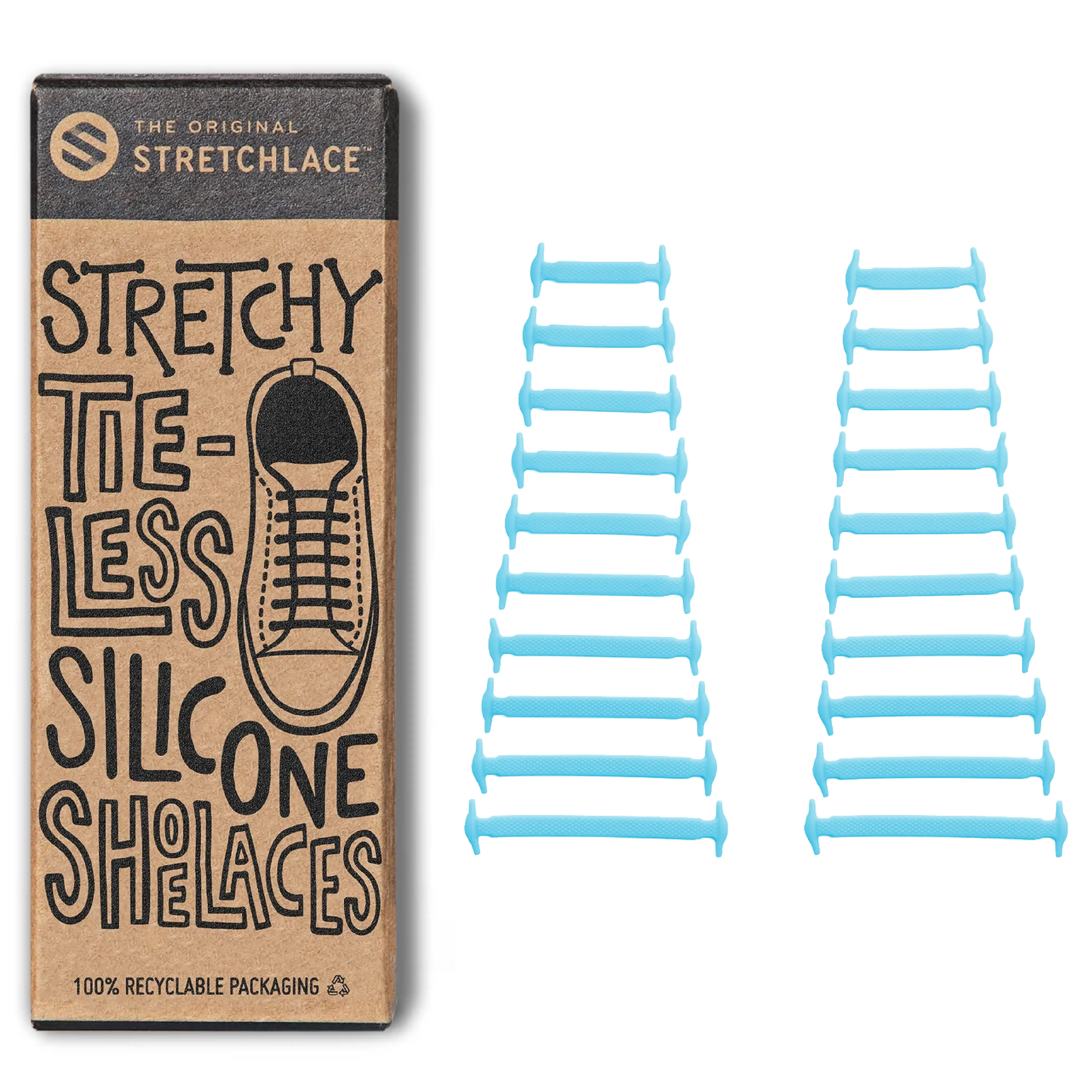 Light Blue Stretchy Tieless Silicone Elastic Shoelaces | 20 Straps Footwear Comfort