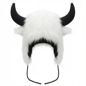 JMILYJW Unisex Animal Print Buffalo Hat - 1-Size-Fits-All Winter Wool Blend Furry Headwear with Buffalo Ears & Horns, Cute Casual Faux Fur Accessory, Accessories