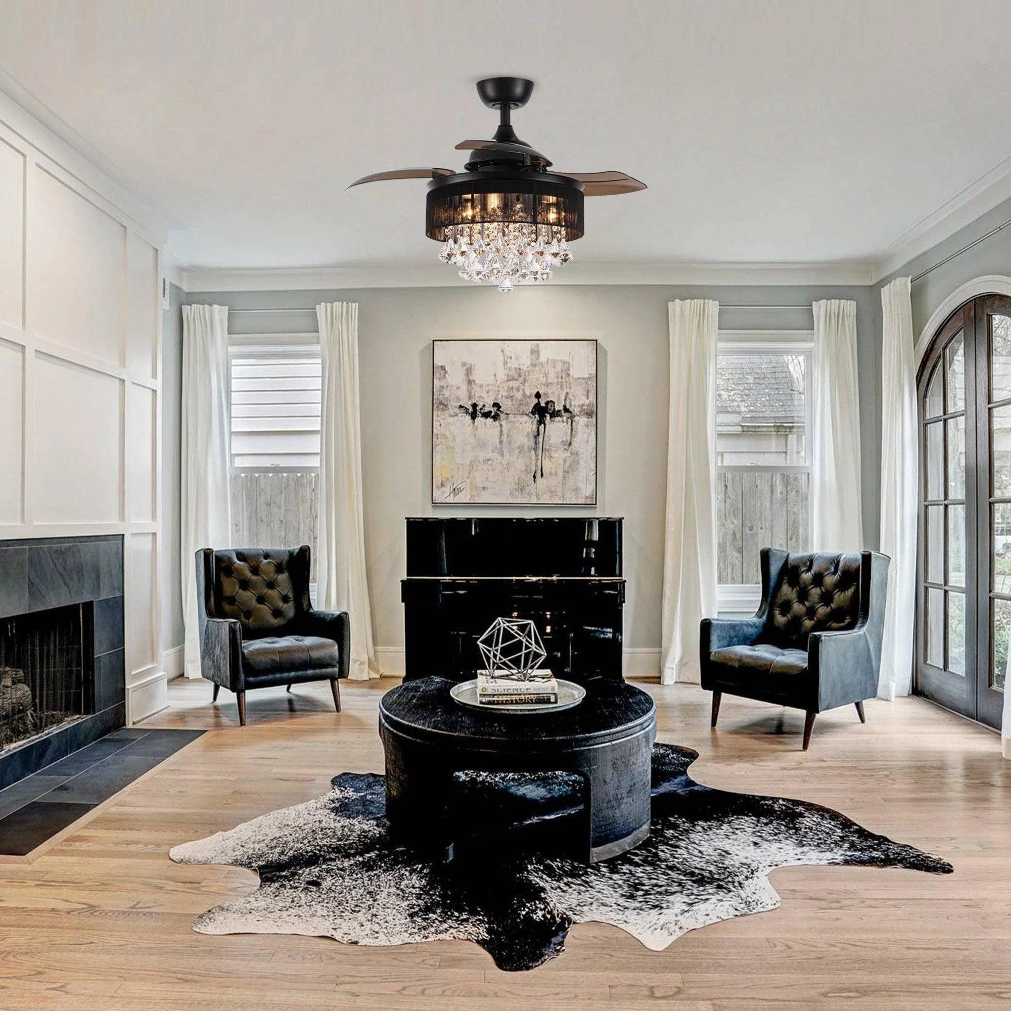 36" Bangaiore Modern Crystal Ceiling Fan, Downrod Mount with LED Light & Remote Control