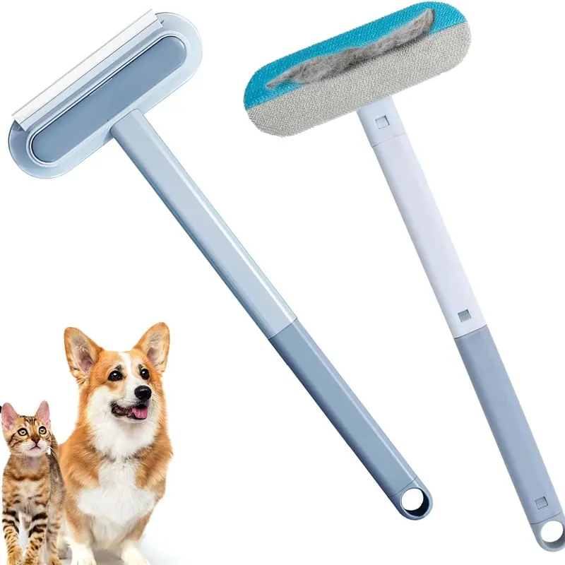 17.3-Inch 4-in-1 Long Handle Pet Fur Remover Multi-Tool Set - 1 Count Universal Cleaner, Adjustable Handle, Built-in Hook, Dual-Side Fur Grab, Durable Reusable Washable for Furniture, Carpet