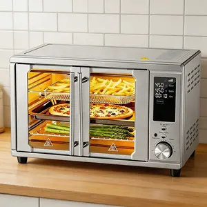 Dual Door Air Fryer Toaster Oven Combo, 29.6QT Large Capacity Countertop Oven, 12-in-1 Multi-function Stainless Steel Oven with 7 Accessories Included, Max 450°F