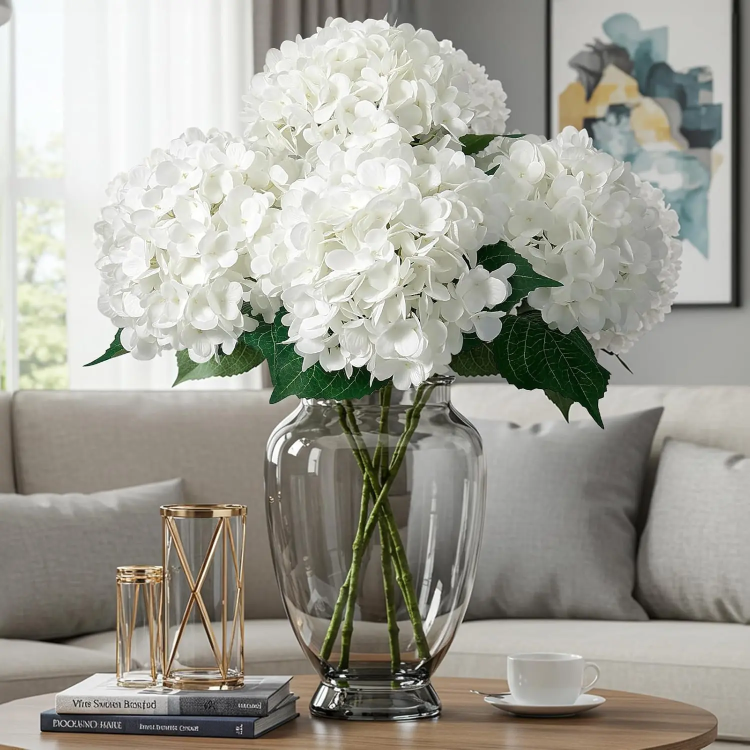 Silk-Simulation Hydrangea Stems - Decorative Floral Bouquet for Wedding Layout, Home Table Ornaments, Wardrobe Accents, 4th of July, Juneteenth, Carnival & Back to School Decor