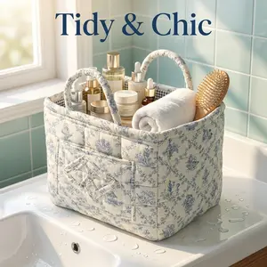 Eco-Friendly Quilted Fabric Storage Basket - Large-Capacity Woven Organizer for Car Trunk/Backseat, Machine Washable Decorative Bin for Bedroom, Home Organization Gift Item