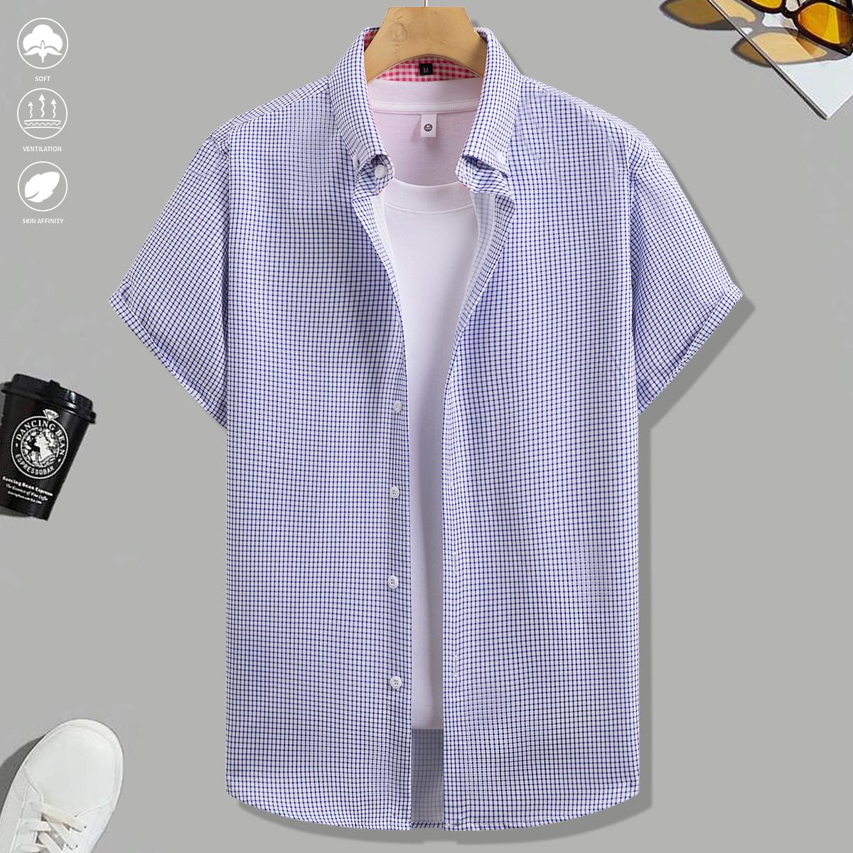 2-piece set, summer short-sleeve shirts, lightweight breathable plaid shirts, suitable for beach vacations, pool parties, and casual wear, plaid shirts, men's shirts, men's short-sleeve tops