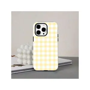 Pastel Yellow Gingham Check Element-Design Phone Case, Suitable For IPhone Models 16, 15, 14 Pro Max, 13, 12, 11, XR, XS Plus Phone Cases, Made Of TPU Silicone Material, Providing Shock And Drop Protection,Suitable For IPhone 17 Air