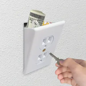 Hidden Wall Safe Outlet Box PP169410 - Secret Compartment Behind Decorative Plate Tool-Free Install with 2 Keys Durable Plastic for Home Security Includes Drywall Saw & Template