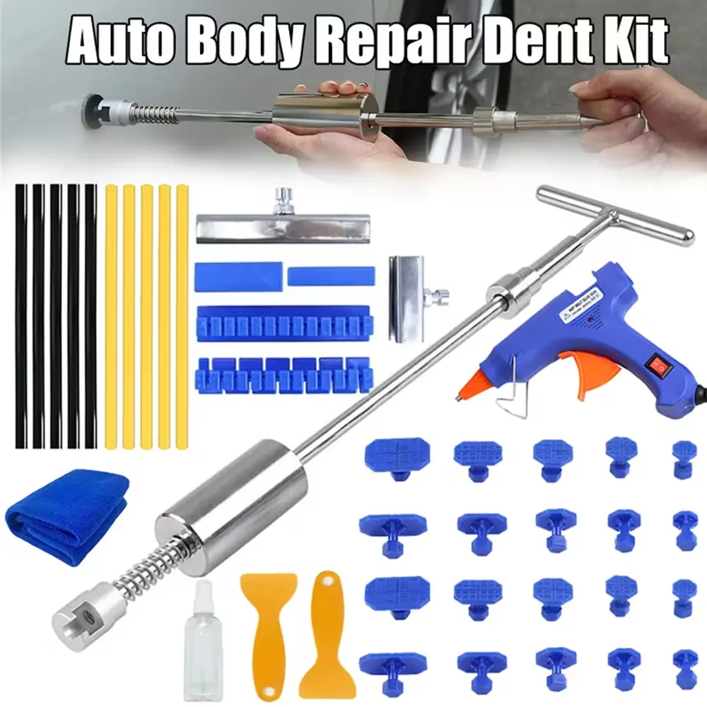 43 piece 2-in-1 car dent repair tool set, adjustable long distance | Car unpainted dent repair, including gasket, glue gun, and car dent puller, suitable for repairing small dents in car hail pits (US plug)