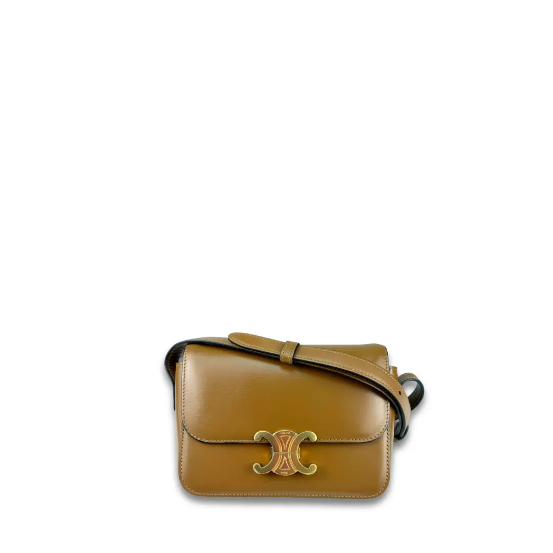Pre-owned Celine Leather Shoulder Bags Bronze Nano Triomphe Bag