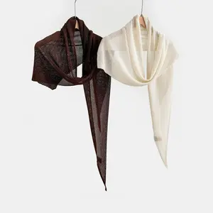 Minimalist Openwork Knit Triangle Scarf - Lightweight Summer Layering Shawl