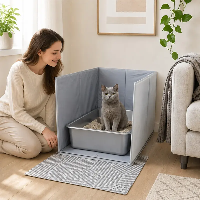 Splash Guard Enclosure For Cat Litter Box, Portable Foldable Barrier For Cat Litter Box, Open Design Dirt-Proof Companion For Cat Litter Box, Pet Supplies.