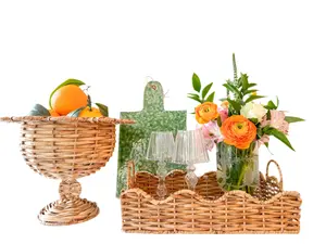 Remley Scalloped Rattan Pedestal Planter