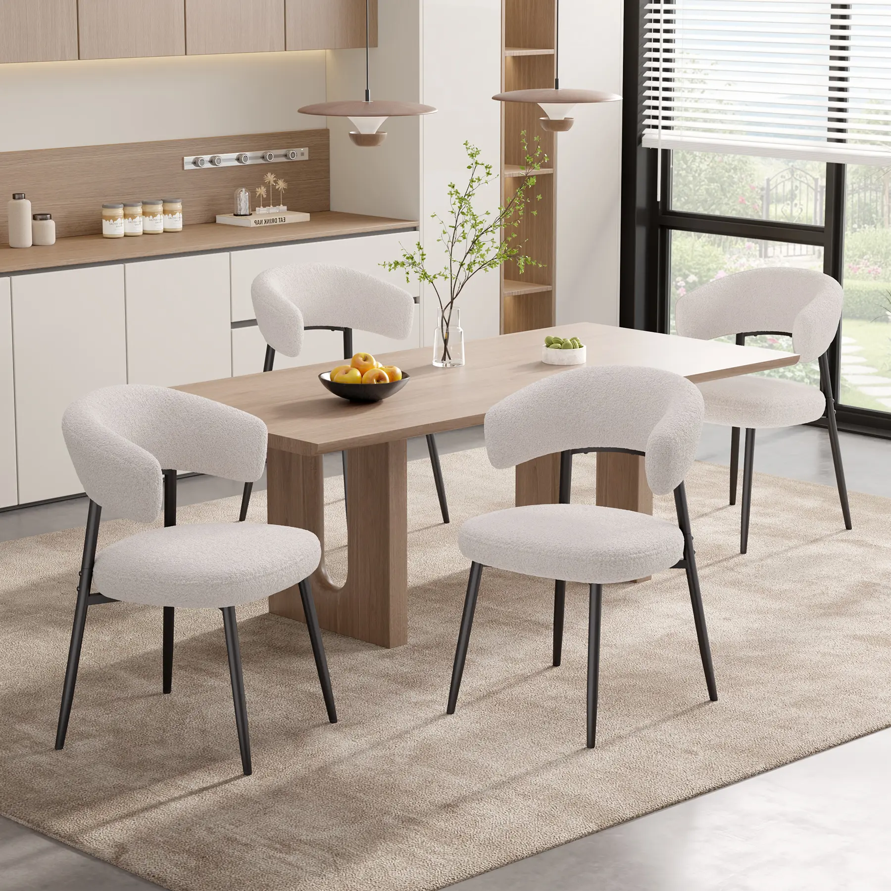 Dining Chairs Set of 4, Modern Dining Room Chairs Mid Century with 3.94" Cushions and Metal Legs, Round Upholstered Boucle Chairs for Kitchen, Living Room, Easy Assembly Visit the EDWELL Store