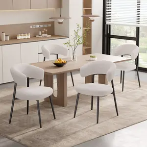 Dining Chairs Set of 4, Modern Dining Room Chairs Mid Century with 3.94" Cushions and Metal Legs, Round Upholstered Boucle Chairs for Kitchen, Living Room, Easy Assembly Visit the EDWELL Store