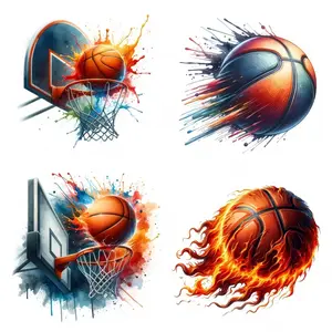 4 Pack Basketball Theme Iron-on Transfers Heat Transfer Vinyl for Clothing Bags Backpacks DIY Crafts Apparel Accessories