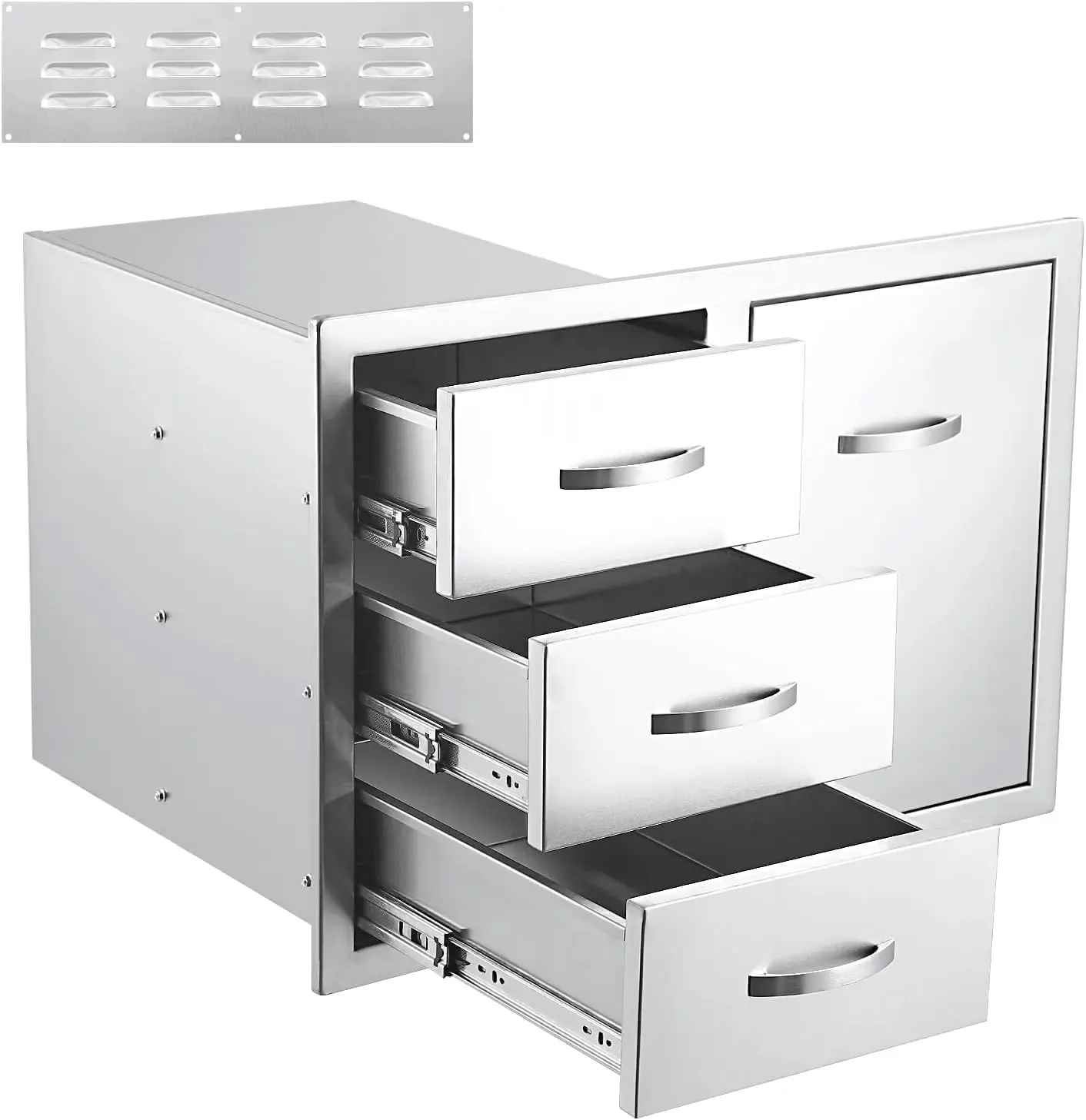 Gaomon Modern Stainless Steel Cabinet Combo - Left Drawer, Right Sliding Empty Door, 33x22x22 in, Silent Glide, 7-Ply Corrugated Box With Vent Panel, Space-Saving, Flush Mounting, for Outdoor Kitchen BBQ Islands, Sliding Door