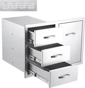 Gaomon Rust-Proof Stainless Steel Flush Mount Compact Combo - 33in W, 22in D, 22in H, Left Drawer, Right Empty Door, Stainless Steel Cabinets, Outdoor Kitchen Cabinets, Packed in 7-Ply Corrugated Box With Vent Panel