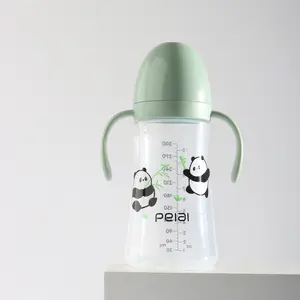 Baby Panda Pacifier Bottle PP Shockproof Silicone Nipple with Handle Soft Nipple Anti-Colic Suitable for Baby Feeding