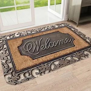 1pc Vintage European Style Welcome Mat, Embossed Texture for High-End Entrance, Durable Door Mat for Living Room Bedroom Kitchen
