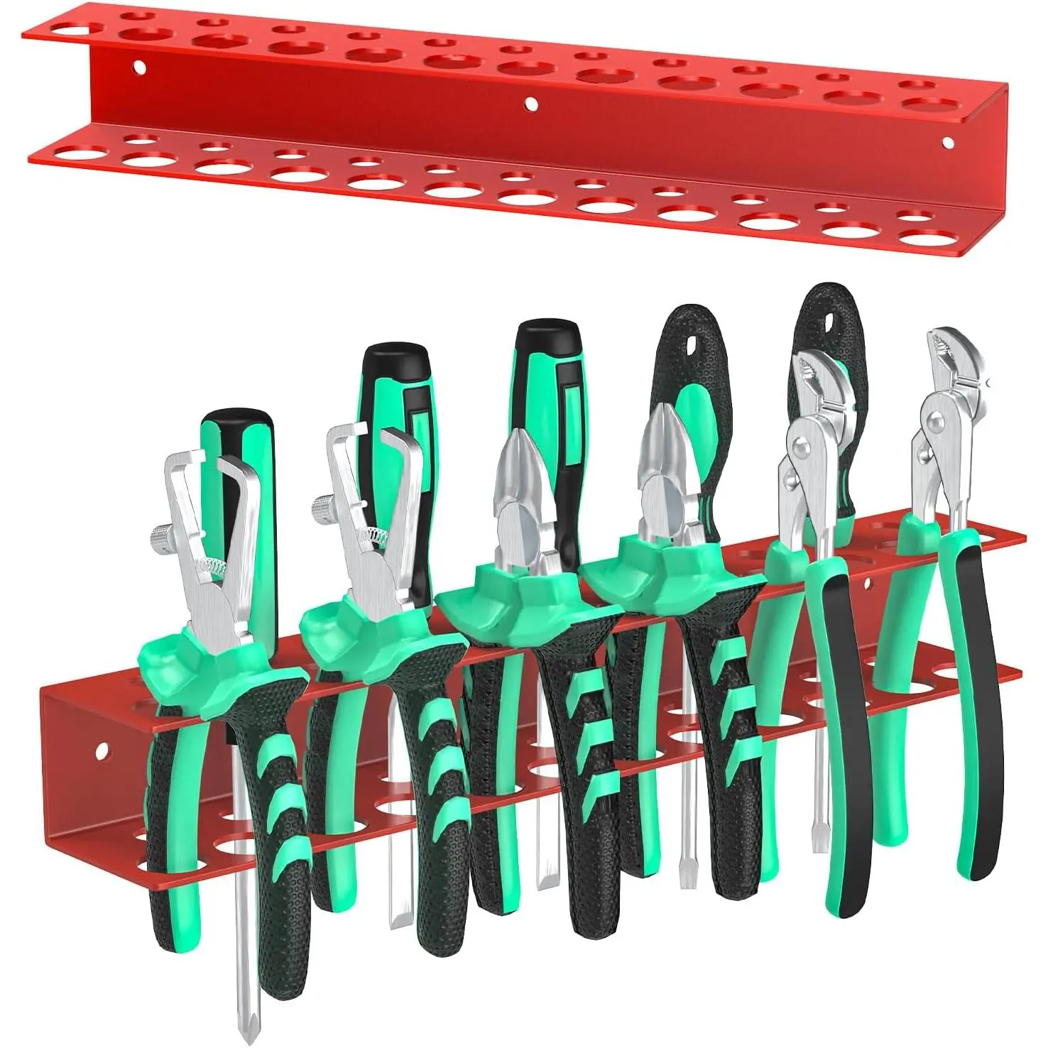 Screwdrivers Pliers Holder Wall Mount, Metal Utility Storage Rack for Pliers Small Tools, Screw Driver Organizer Suitable Garages Homes Workshops Sheds (23 holes 1 count Red)