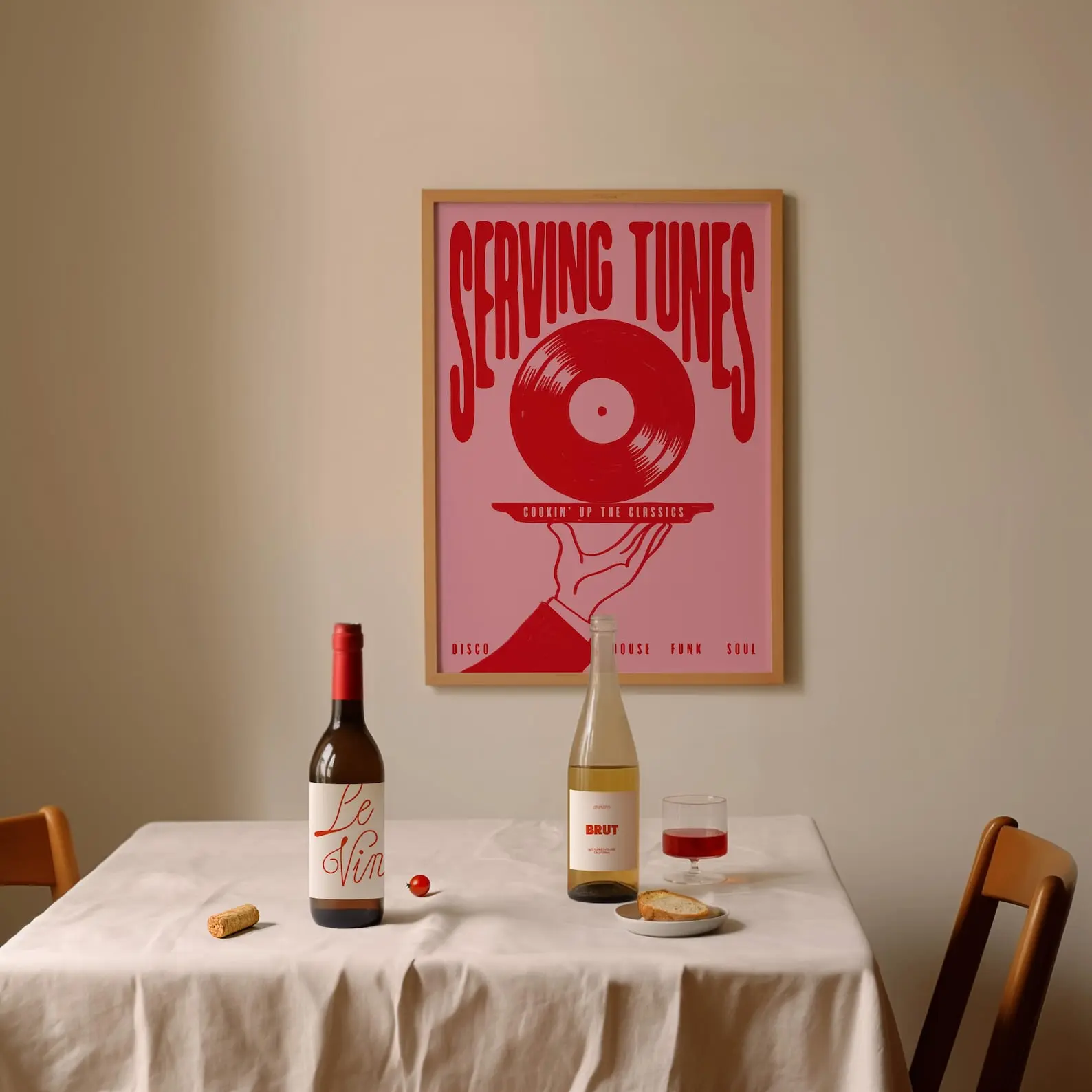 Serving Tunes Print | Music Poster | Home Decor | Vinyl | Illustration | Record | Bar | Trendy | Retro | Disco and House | Mid Century (Unframed) Fatih