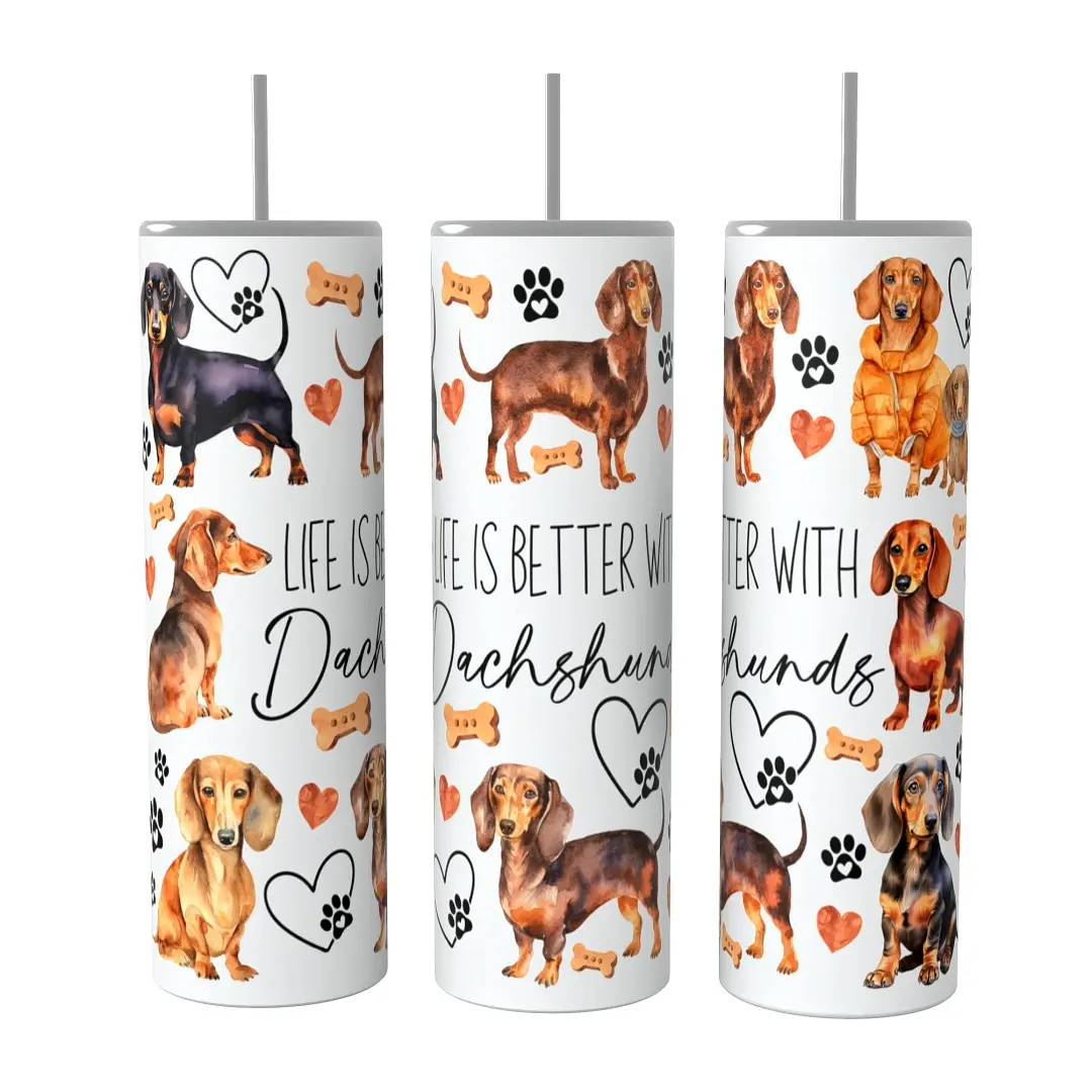 Life Is Better With A Dachshund Dog  20 oz Tumbler Coffee Drinkware Insulated Lid Skinny Portable