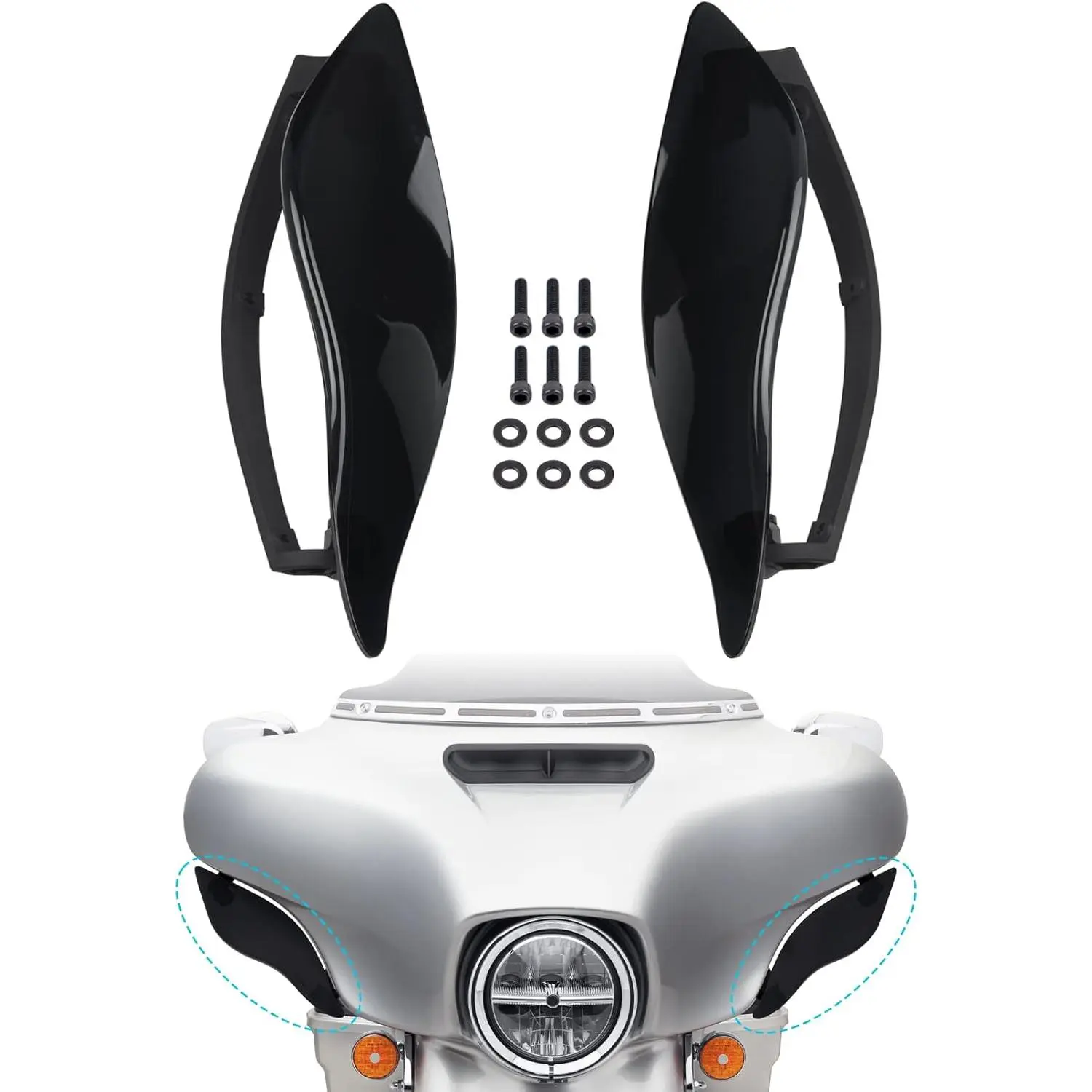 Black Adjustable Wind Deflectors Upper Fairing Air Deflectors Compatible with Harley Davidson 2014-2024 Street, Electra Glide, Ultra Limited, Tri Glide, CVO Fairing Side Wing Windshield, Street Glide, 360 Degree Rotation