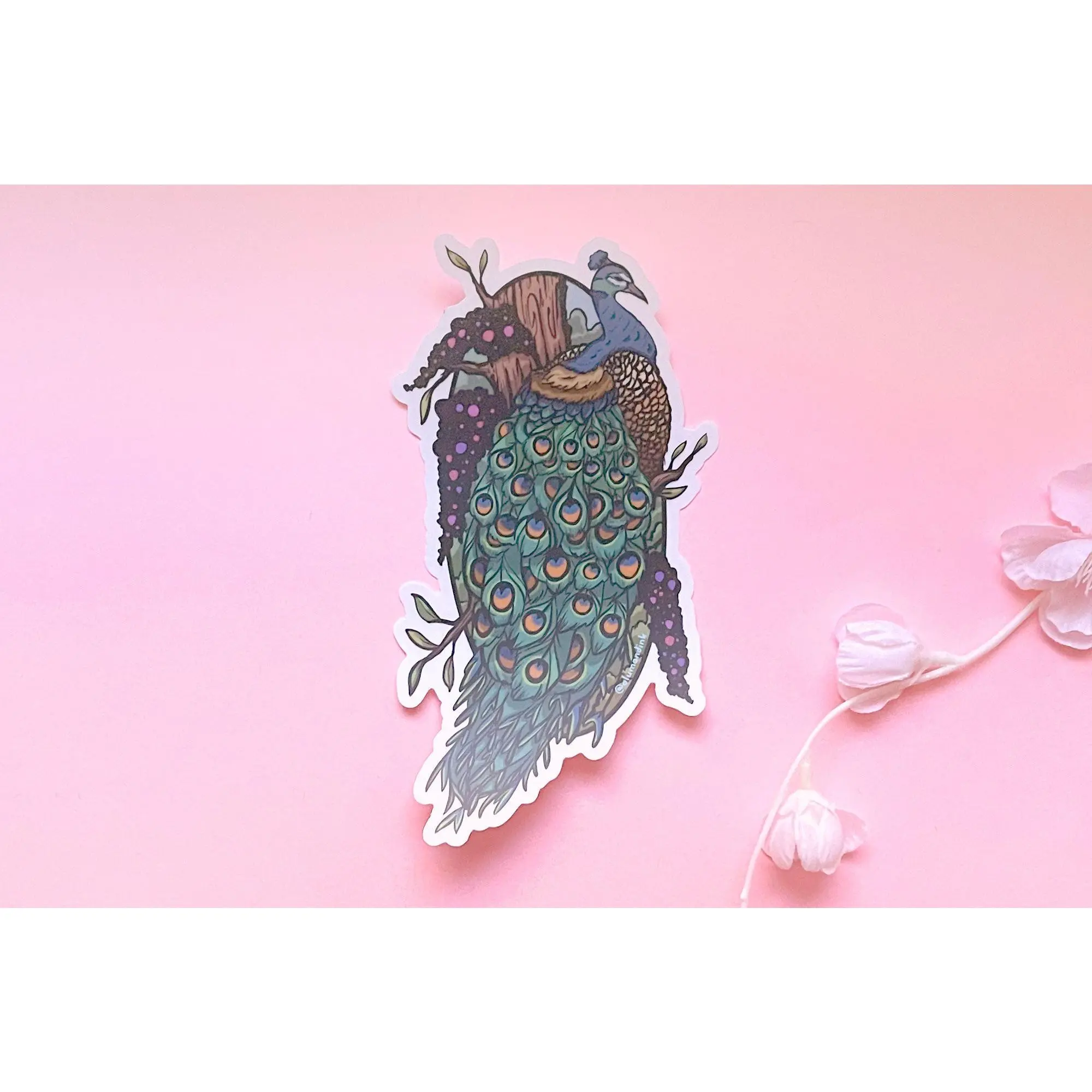 Peacock and Bushes Clear Vinyl Sticker