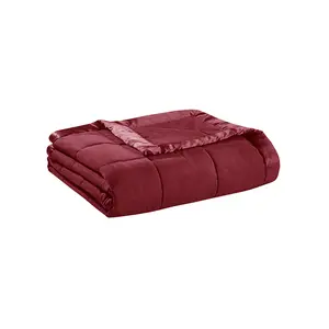 Lightweight Down Alternative Blanket with Satin Trim Burgundy Twin