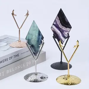 Bohemian Crystal Mineral Specimen Metal Display Stand, Elegant Detachable Base, Rose Gold Antique Gold Finish, Home Office Party Decor, Display Storage Rack