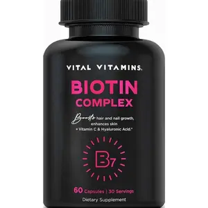 Vital Vitamins Biotin Complex Pills - with Hyaluronic Acid, MSM, Collagen, & Vitamin C - Supplement for Hair, Skin, & Nails - 60 Capsules