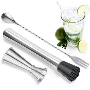 3Pcs Muddler for Cocktails Set - Bar Muddler Tool with Sturdy Head, Versatile Cocktail Spoon & Jigger, Easy to Use & Clean - kitchen Tools - Home Improvement.
