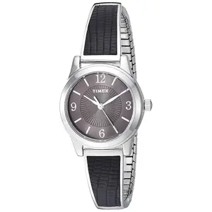 Timex Main Street Stretch Bangle Silver/Black Ladies Watch TW2T67100
