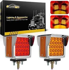 Partsam Truck Trailer LED Red/Amber Square Double Face Pedestal Fender Stop Turn Tail Lights