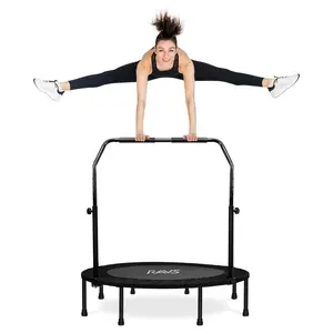 RAVS Mini Trampoline for Kids Adults 40"/48"Foldable Fitness Rebounder Kids Trampoline with 5Levels Height Adjustable Handle Resistance BandsIndoor Workout