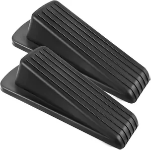 Door Stoppers for Bottom of Door on Floor, Premium Rubber Door Stopper Wedge, Floor Sturdy Stackable Door Stops for Carpet Heavy Duty Door, Door Gaps (Black, 2 Pack)