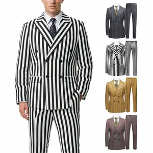 Men’s Striped Suit Set – Slim Fit Double-Breasted Blazer and Pants, Bold Formal Outfit for Prom, Party & Stage