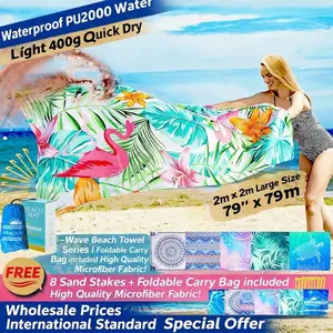 Boho Style Beach Blanket, Quick Drying Beach Mat with 4 Ground Nails & 1 Climbing Buckle, Portable Foldable Beach Mat for Travel Camping Hiking