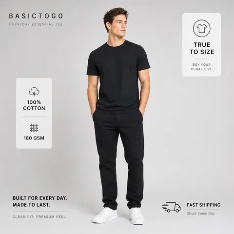 Men's 100% Cotton Black Crew Neck Short Sleeve Comfort Fit Undershirts (12-Pack $39.99, 6-Pack $29.99) - Men's T Shirts, Plain Gym Basics, Summer Essentials, New Year Value Pick, Menswear Top