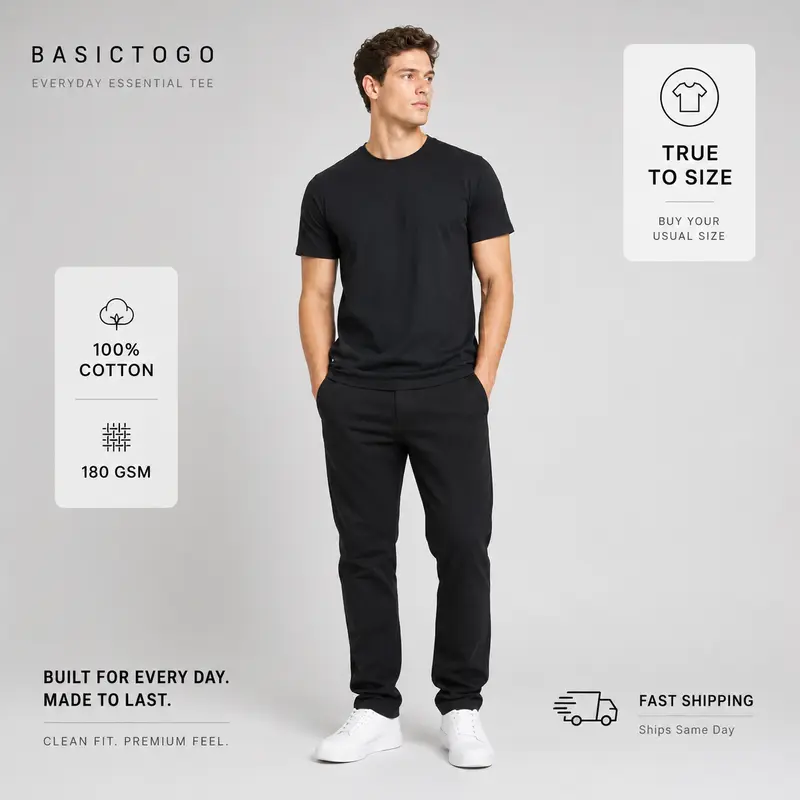 Men's 100% Cotton Black Crew Neck Short Sleeve Comfort Fit Undershirts (12-Pack $39.99, 6-Pack $29.99) - Men's T Shirts, Plain Gym Basics, Summer Essentials, New Year Value Pick, Menswear Top