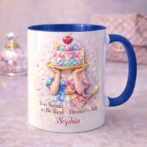 Personalized Dessert Lover Mug with Name, Cute Cake Art Coffee Mug, Custom Gift for Baker & Sweet Lovers