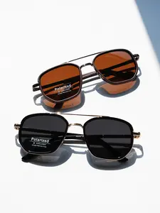 Unisex Vintage Aviator Polarized Sunglasses Men, Trendy Casual Double Bridge Frames Sunglasses for Travel Use, Fashion Accessories for Outdoor Activities, Trendy Beach Eyewear for Men, Windproof Polarized Sunglasses, Sunglasses for Driving