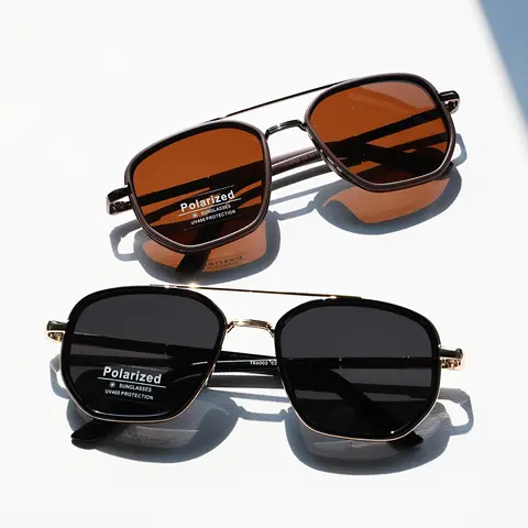 Unisex Vintage Aviator Polarized Sunglasses Men, Lightweight Durable, Trendy Casual Double Bridge Frames Sunglasses for Travel Use, Windproof Polarized Sunglasses, Sunglasses for Driving, Aviator Style Sunglasses, Polarized Eyewear