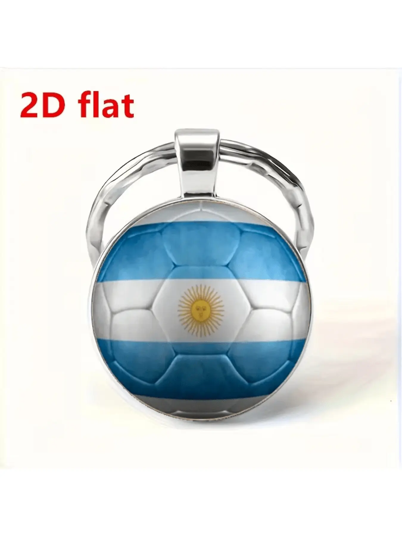 A 2D Flat Keychain Featuring an Argentine Flag Soccer Ball, Perfect As a Gift for Sports Fans, Suitable for Both Male And Female Partners. Made with a Round Alloy Pendant, It Can Be Used for Keys, Bags, Or Car Additions