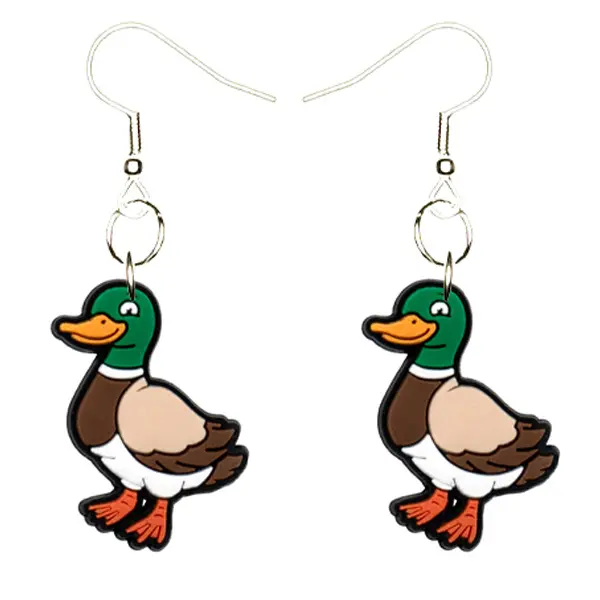 Duck Earrings Hypoallergenic Silver Plated Fishhooks Yazzle Dazzle Mallard Quack Rubber Ducky