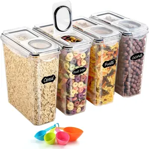 YASHE Set of 4 3.7 Liter Storage Jars, Sealed Storage Jars with Lids, BPA-Free Plastic Kitchen Storage Containers for Flour, Oats, Kitchen Storage Box with 16 Labels Stackable Fridge Fruit and Vegetable Organizers