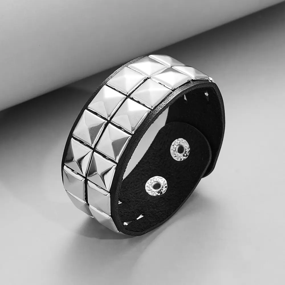 Punk Leather Bracelet Set - 3PCS Goth Leather Wristband with Metal Studded Cuff Bangle for Men & Women - Unique Design, Comfortable Material